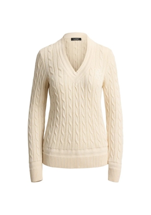 Lauren Ralph Lauren cable-knit monogram-embroidered sweater - Neutrals