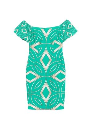 Allure geometric-print off-shoulder dress - Green