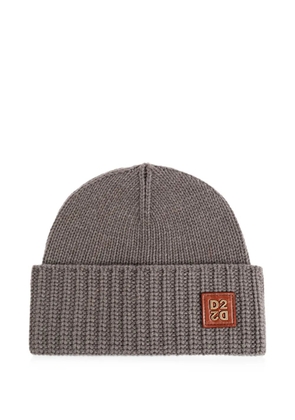 DSQUARED2 logo-patch ribbed-knit beanie hat - Grey