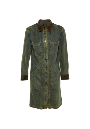 CHANEL Pre-Owned leather-collar denim coat - Blue