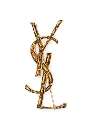 Saint Laurent Pre-Owned Cassandre bamboo-effect brooch - Gold
