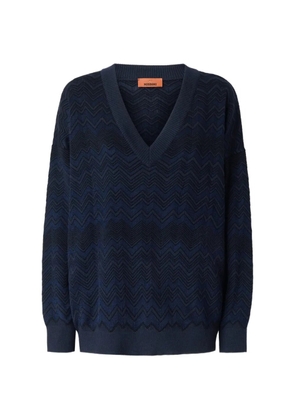 Missoni zig zag viscose and wool V-neck sweater - Blue