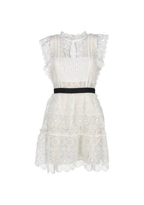 Self-Portrait guipure lace tiered mini dress - White