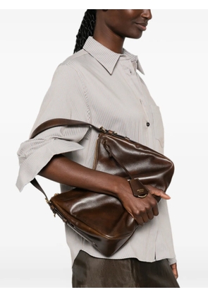 Prada logo-print leather shoulder bag - Brown