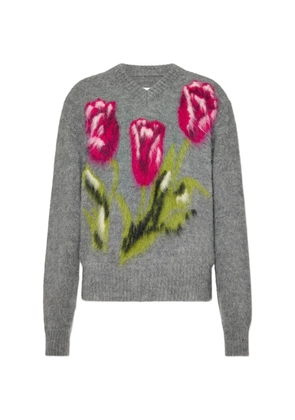 Maison Margiela floral-motif V-neck sweater - Grey