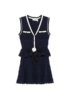Self-Portrait bow-detail pointelle-knit mini dress - Blue