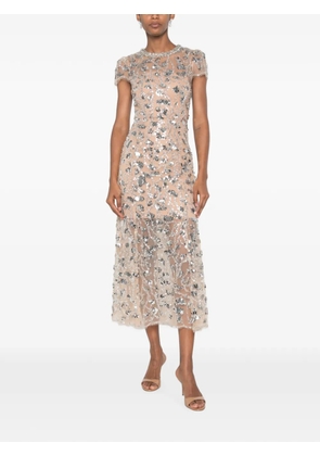 Self-Portrait sequin-embellished crystal-neckline midi dress - Neutrals