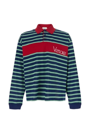 Versace logo-detail striped long-sleeve polo shirt - Blue