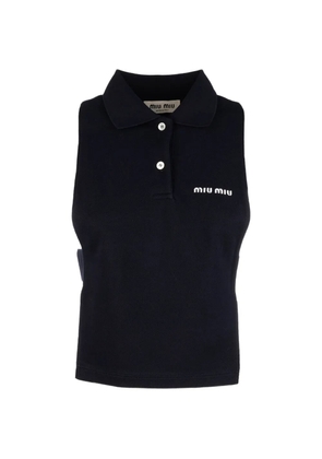 Miu Miu logo-embroidered sleeveless polo top - Blue