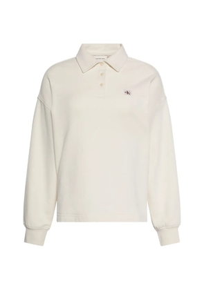 Calvin Klein logo-patch long-sleeved polo shirt - Neutrals