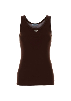 Prada triangle-logo ribbed-knit tank top - Brown