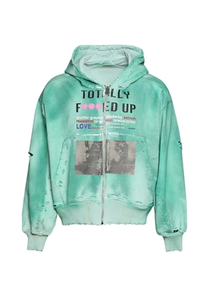 astrum distressed-effect graphic-print hoodie - Green