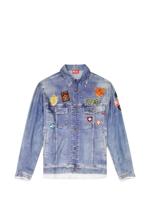 Diesel satin shirt with trompe-l'oeil denim print - Blue