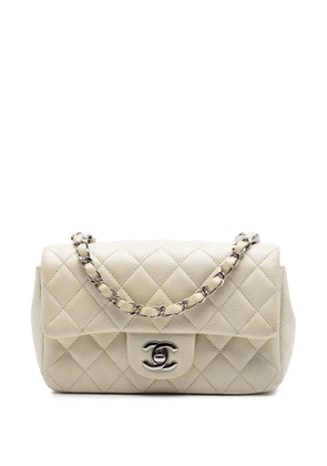 CHANEL Pre-Owned 2014-2015 Mini Rectangular Classic Caviar Single Flap crossbody bag - White