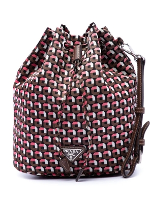Prada Pre-Owned 2000-2013 Tessuto Geometric Print Drawstring pouch - Brown