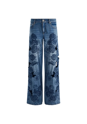 alice + olivia floral-embroidered cutout jeans - Blue