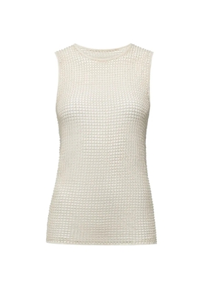 Another Tomorrow beaded mesh-knit top - Neutrals