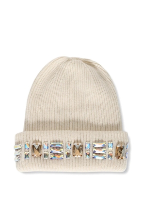 Melrose High crystal-embellished ribbed-knit beanie hat - Neutrals
