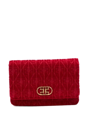 Elisabetta Franchi monogram-patterned velvet-effect shoulder bag - Red