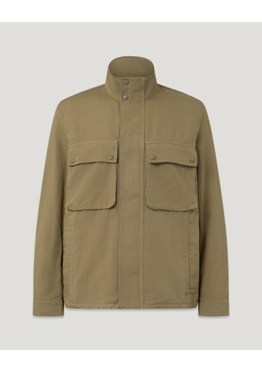 Belstaff Men's Hayfield Jacket Garment Dye Cotton Linen Fatigue Green Size 2xl