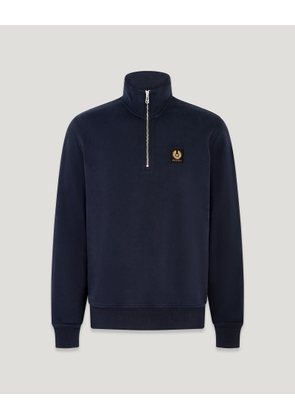 Belstaff Men's Quarter Zip Sweatshirt Cotton Fleece Dark Ink Size L