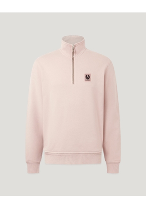 Belstaff Men's Quarter Zip Sweatshirt Cotton Fleece Dusk Pink Size 2xl