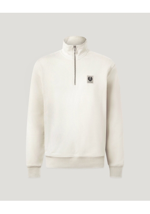 Belstaff Men's Quarter Zip Sweatshirt Cotton Fleece Silver Birch Size 3xl