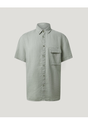 Belstaff Men's Scale Short Sleeve Shirt Garment Dyed Linen Lichen Size 2xl