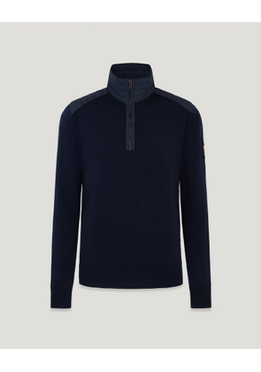 Belstaff Men's Kilmington Quarter Zip Jumper Merino Wool Dark Ink Size L
