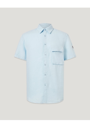 Belstaff Men's Scale Short Sleeve Shirt Garment Dyed Linen Sky Blue Size 2xl