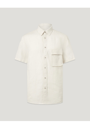 Belstaff Men's Scale Short Sleeve Shirt Linen Silver Birch Size 3xl