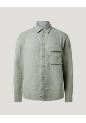 Belstaff Men's Scale Shirt Garment Dyed Linen Lichen Size 2xl