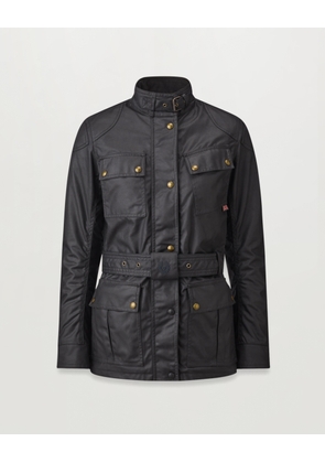 Belstaff Women's Trialmaster Motorcycle Icon Jacket Waxed Cotton Black Size Uk 6