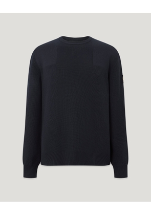 Belstaff Men's Commander Crewneck Jumper Organic Cotton Dark Ink Size 2xl