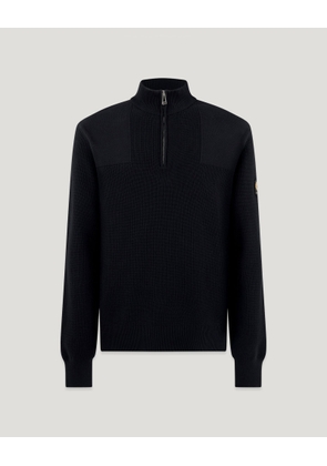 Belstaff Men's Commander Quarter Zip Jumper Organic Cotton Black Size 3xl