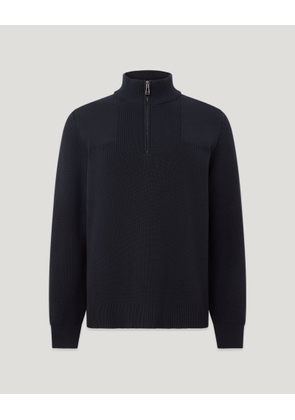 Belstaff Men's Commander Quarter Zip Jumper Organic Cotton Dark Ink Size 3xl
