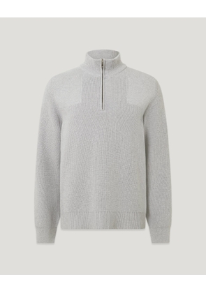 Belstaff Men's Commander Quarter Zip Jumper Organic Cotton Old Silver Heather Size 2xl