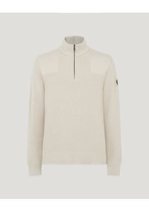 Belstaff Men's Commander Quarter Zip Jumper Organic Cotton Silver Birch Size 3xl