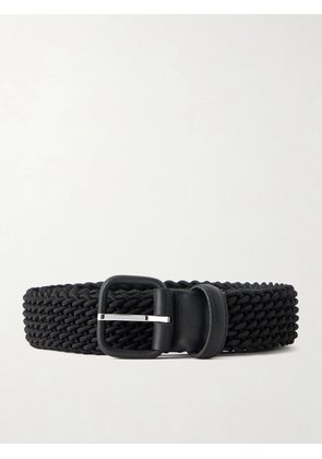Charvet - Leather-Trimmed Woven Belt - Men - Black - EU 80