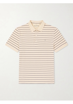 Valentino Garavani - VLogo Striped Cotton-Piqué Polo Shirt - Men - Neutrals - S