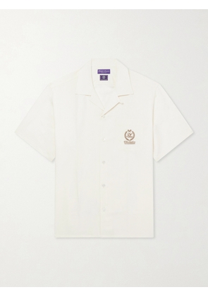 Ralph Lauren Purple Label - Wimbledon Camp-Collar Embroidered Silk and Linen-Blend Shirt - Men - Neutrals - S