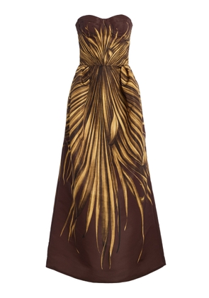 Oscar de la Renta Palm-Printed Faille Maxi Cocktail Dress - Moda Operandi