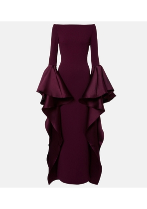 Solace London Astria off-shoulder satin-trimmed gown