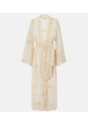 Johanna Ortiz Belted embroidered cotton mesh kaftan