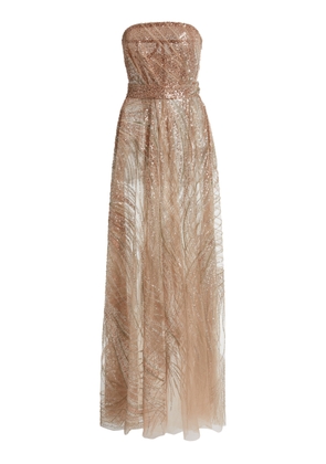 Zuhair Murad Embroidered Tulle Waves Strapless Maxi Dress - Moda Operandi