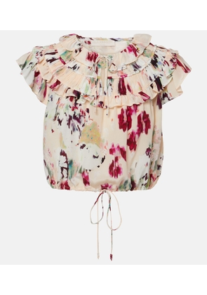 Ulla Johnson Eleonore floral ruffled silk crop top