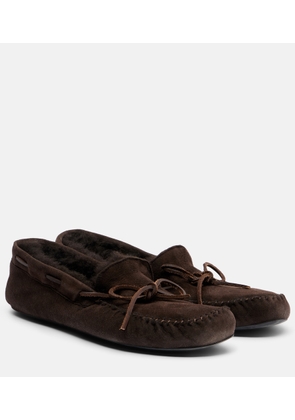 The Row Lucca shearling-trimmed suede boat shoes