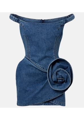 Magda Butrym Off-shoulder floral-applique denim minidress