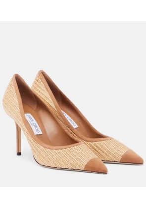 Jimmy Choo Love suede-trimmed raffia pumps