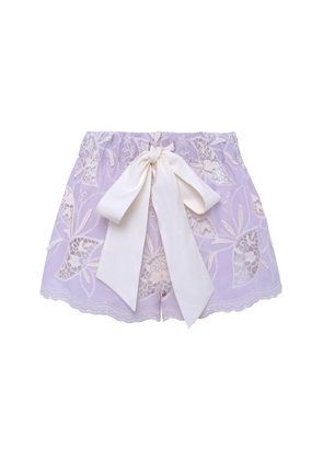 SIEDRÉS Shol Bow-Detailed Poplin-Lace Shorts - Moda Operandi